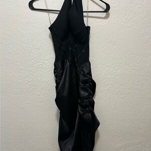 Black One Shoulder Halter Cocktail Gown